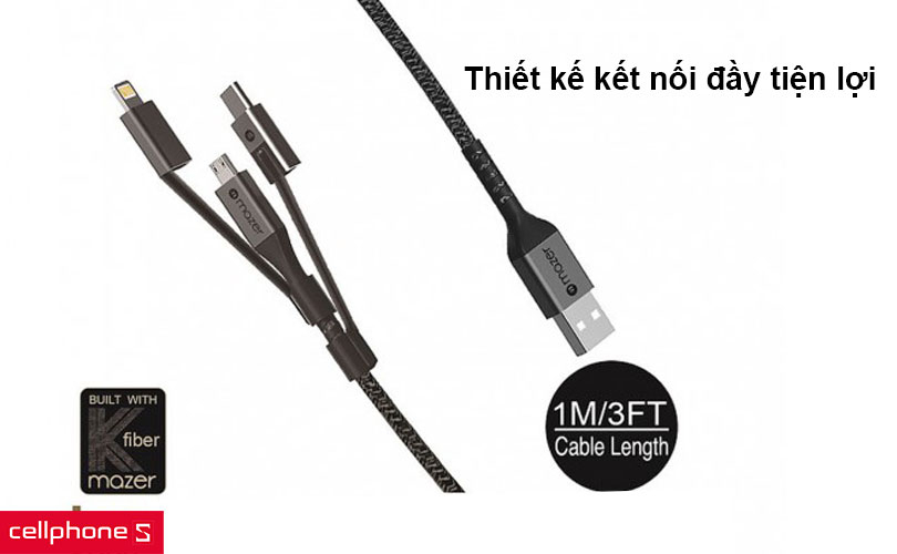 Cáp Mazer Power Link II 3 in 1 dài 1M _ Sạc nhanh tiện lợi