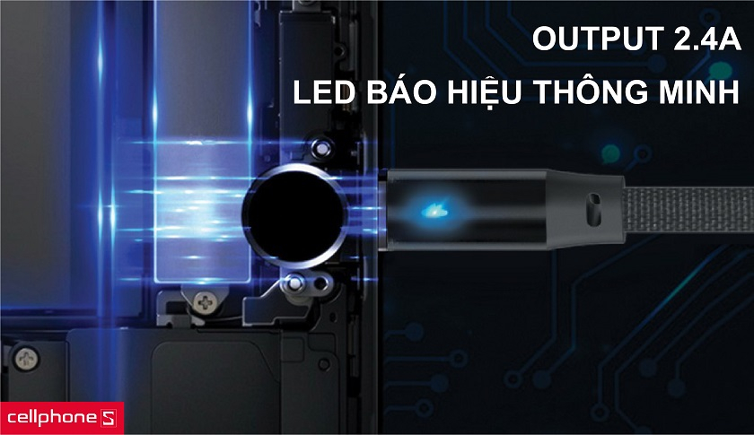 Hỗ trợ sạc nhanh với đầu ra 2.4A cùng đèn led báo hiệu thông minh