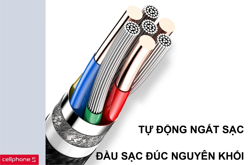 Tính năng tự động ngắt sạc bảo vệ điện thoại cùng đầu sạc được đúc nguyên khối