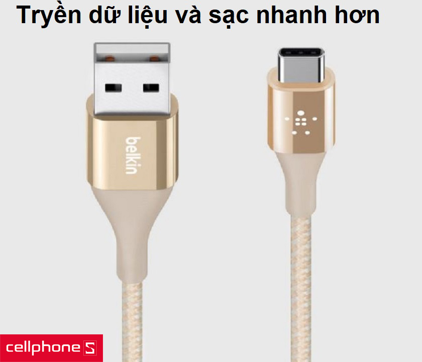 Cáp sạc Type C Belkin Mixit F2CU060bt04 tăng tốc truyền dữ liệu và sạc pin nhanh hơn