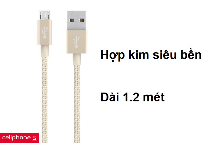 Cáp sạc Type C Belkin Mixit F2CU060bt04 được thiết kế bằng hợp kim chống đạn với độ dài 1.2 mét