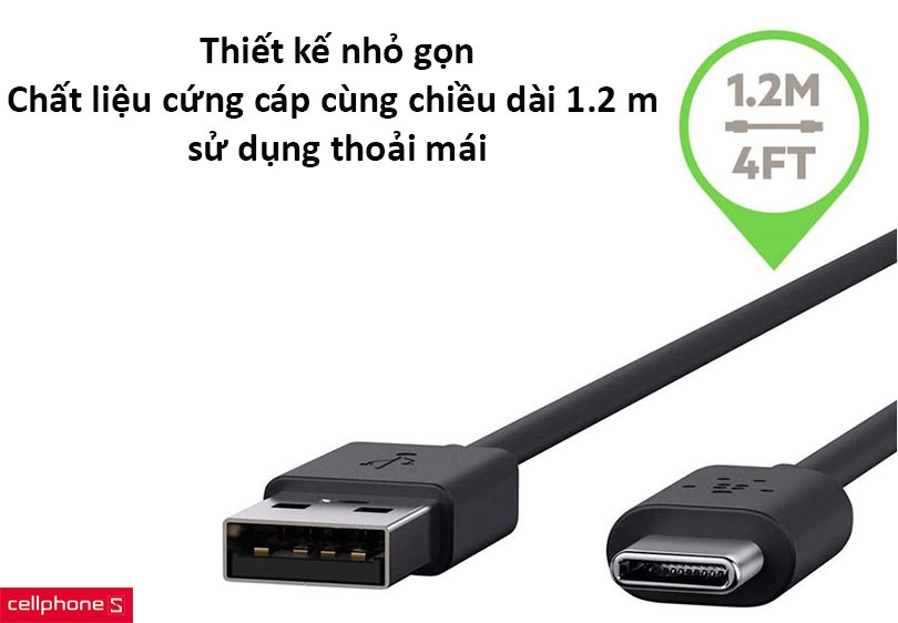 Cáp Type C 1.2 mét vỏ nhựa (F2CU032BT04-BLK) 1.2 mét vỏ nhựa