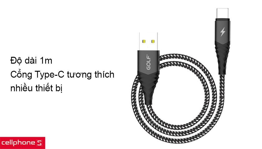 Cáp Type-C Golf GC-67T dây dù 1m