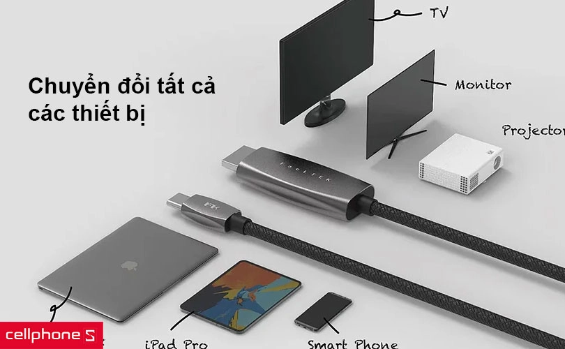 Cáp Type C to HDMI Feeltek Flexible 1.8m – Dây cáp bền bỉ, sạc nhanh tiện lợi