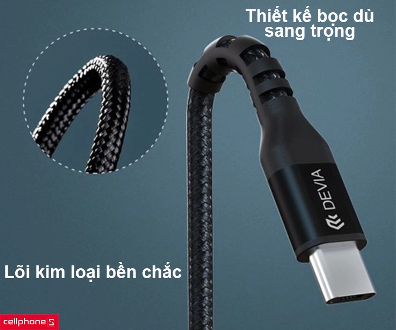 Cáp Devia sạc nhanh USB-C to Lightning bọc dù dài 1.5m