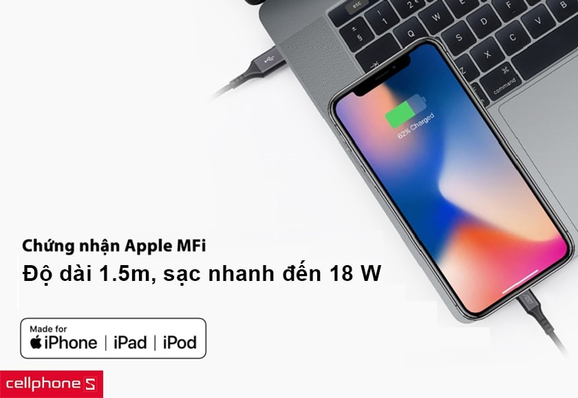 Độ dài 1.5m, sạc nhanh đến 18 W