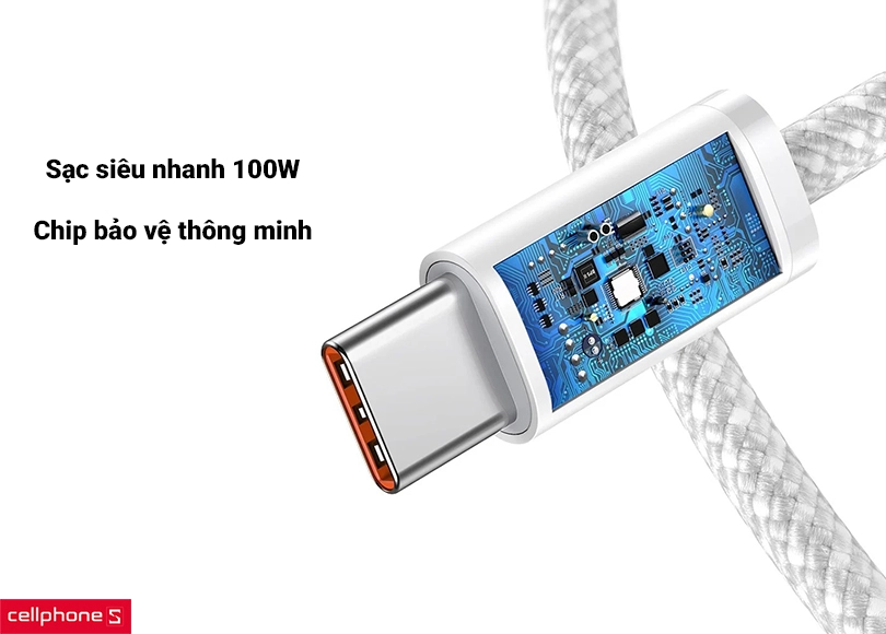 Cáp Baseus Dynamic USB-C to C 100W dài 1m - chip sạc thông minh
