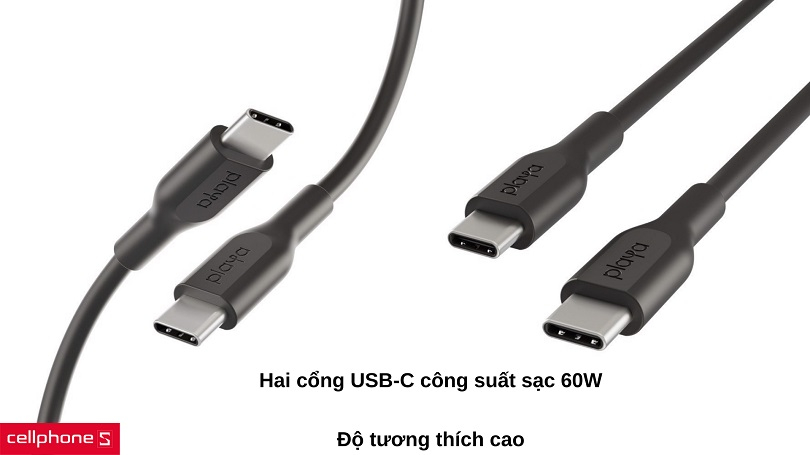 Trang bị hai cổng USB-C với công suất đến 60W