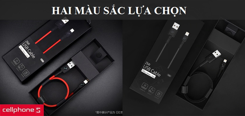 Sợi cáp đi kèm 2 màu đỏ và đen vô cùng thời trang