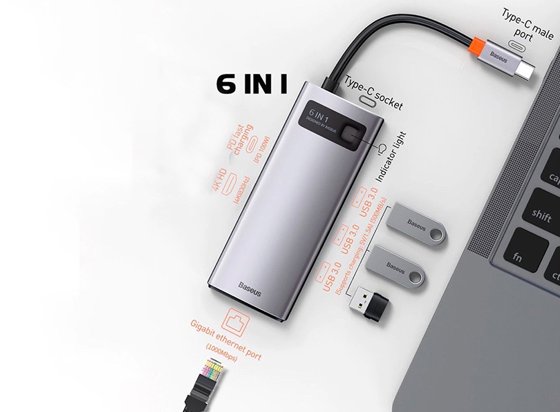 Thiết kế đơn giản và sang trọng với 6 cổng chuyển đổi giúp kết nối tiện lợi, đa năng