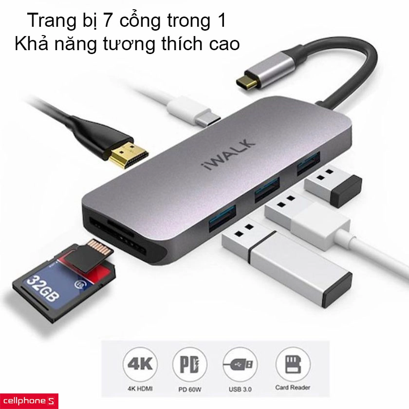 Hub chuyển đổi Type C iWalk ADH006-016A 7 in 1