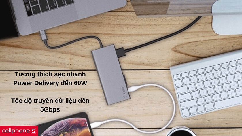Hỗ trợ sạc nhanh Power Delivery 60W cùng tốc độ truyền dữ liệu đến 5 Gbps