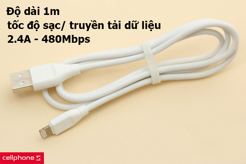 Cáp Lightning ACA2CUSULI3 có độ dài 1m, tốc độ sạc và truyền tải dữ liệu 2.4A - 480Mbps