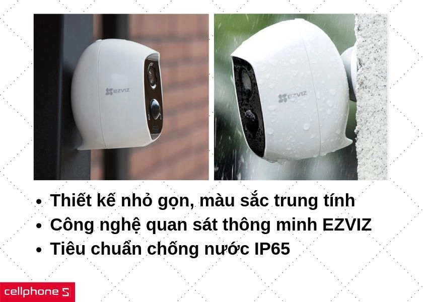 Thiết kế theo công nghệ quan sát thông minh EZVIZ, khả năng chống nước tuyệt với với chuẩn IP65