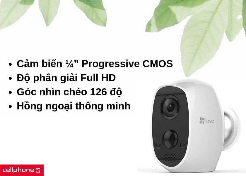 Camera trang bị cảm biến ¼” Progressive CMOS cho chất lượng hình ảnh Full HD, ống kính góc rộng cho góc nhìn chéo 126 độ