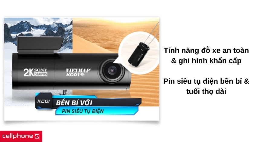 Tính năng đỗ xe an toàn, sử dụng pin siêu tụ điện cao cấp của Vietmap KC01