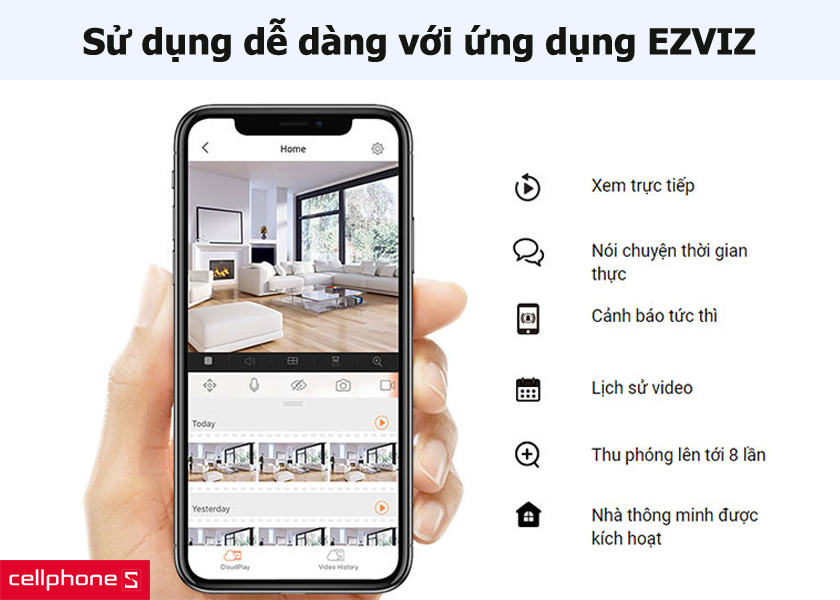 Camera IP wifi Ezviz C1C được tích hợp Micro và loa giúp hỗ trợ người dùng đàm thoại 2 chiều; sao lưu dữ liệu dễ dàng