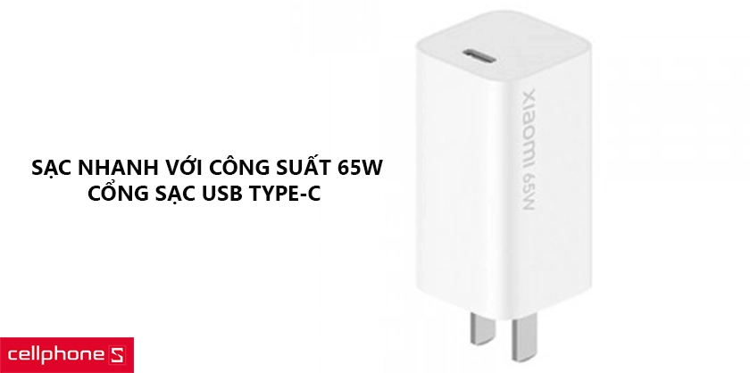 Chế độ sạc nhanh với công suất 65W, cổng sạc USB Type-C đảm bảo an toàn và hiệu quả