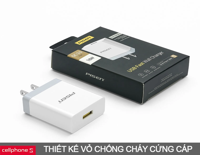 Thiết kế bộ sạc cứng cáp và vô cùng tinh tế với lớp vỏ chống cháy