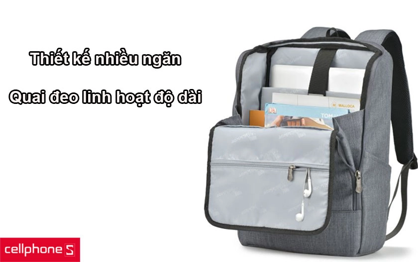 Êm ái khi đeo với phần lưng đệm và quai đeo điều chỉnh linh hoạt