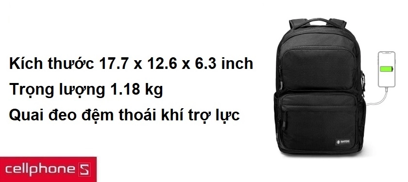 Kích thước trọng lượng 1.18 kg, quai đeo đệm thoát khí trợ lực