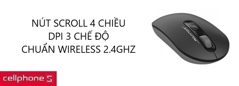 Cảm biến quang học, kết nối wireless 2.4GHz, DPI 3 chế độ tần số 125Hz