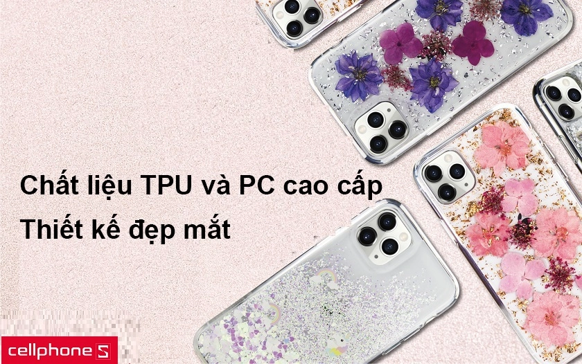 Chất liệu TPU và PC cao cấp, thiết kế hoa khô và vỏ sò đẹp mắt