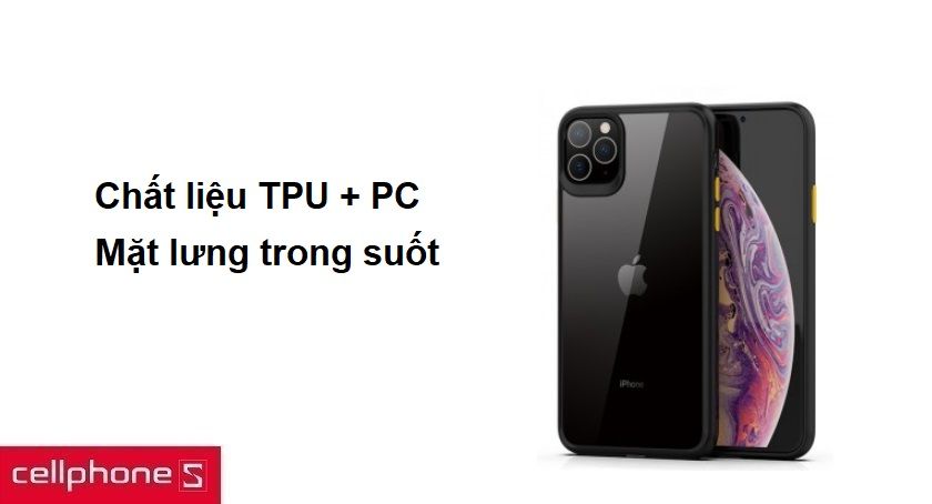 Chất liệu TPU + PC, mặt lưng trong suốt
