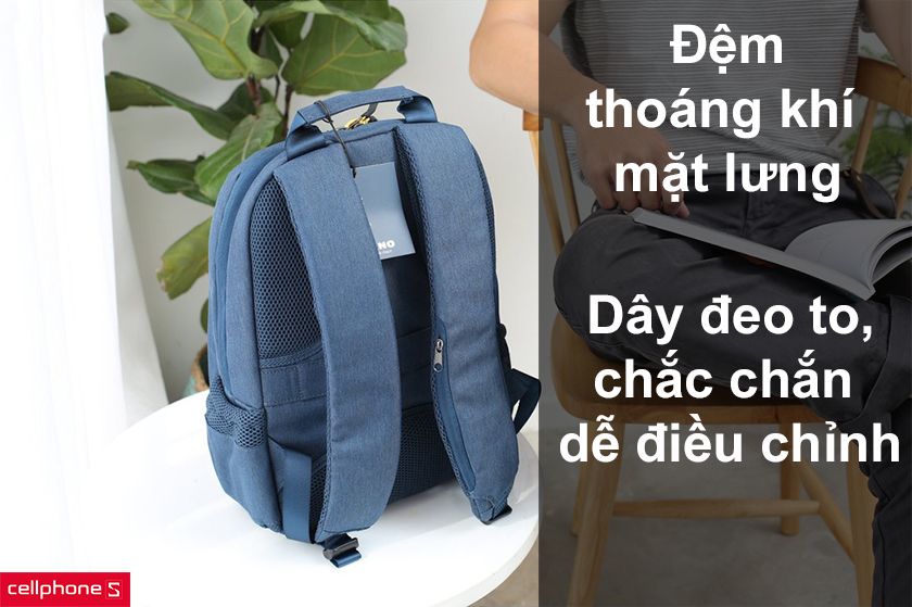 Thiết kế với đệm thoáng khí mặt lưng, dây đeo to và chắc chắn dễ điều chỉnh