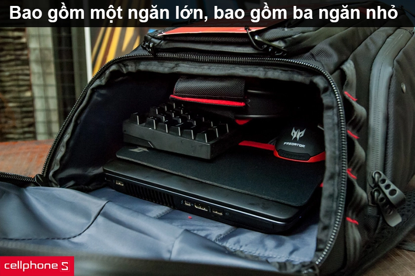 Thiết kế bao gồm một ngăn lớn, bao gồm ba ngăn nhỏ