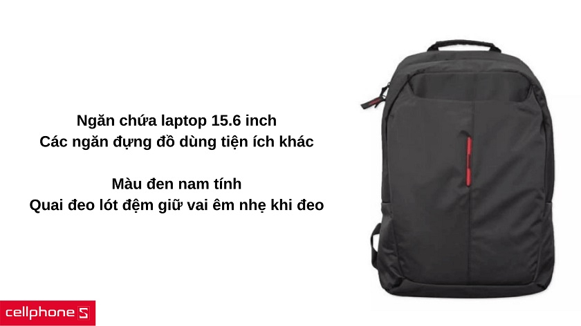 Ngăn đựng laptop 15.6 inch cùng các ngăn phụ cho đồ dùng cá nhân khác