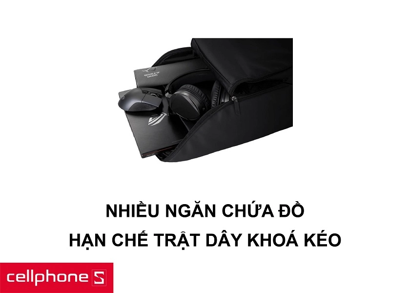 Dây kéo tiêu chuẩn ROG hạn chế việc trật ray cùng nhiều ngăn chứa đồ lặt vặt tiện lợi