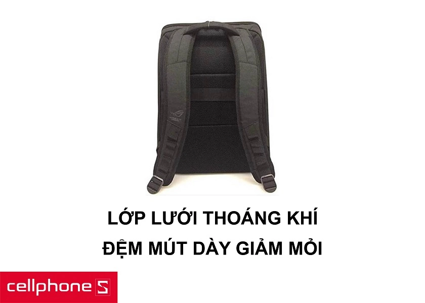 Mặt sau lưng có lớp lưới thoáng khí cùng các đệm mút hợp lý giảm lực và đỡ mỏi