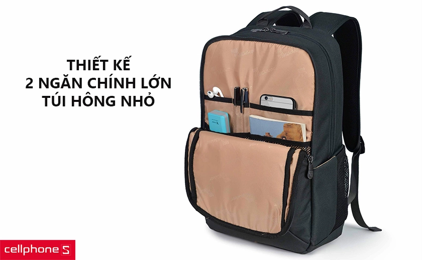 Khả năng chống thấm nước, chứa hai ngăn chính và nhiều ngăn nhỏ