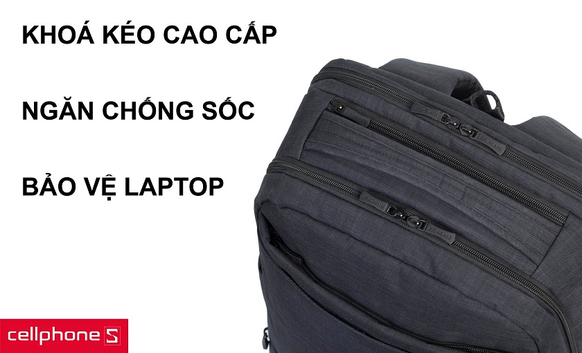 Khoá kéo nhựa cao cấp hạn chế trật khoá cùng ngăn chuyên biệt chống sốc laptop