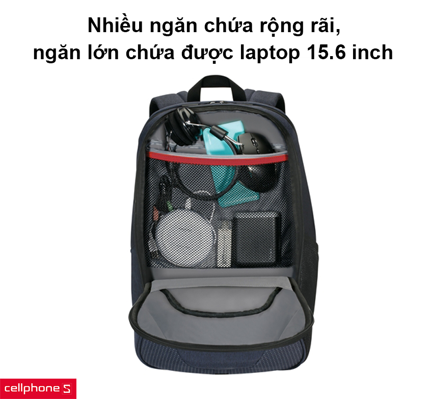 Nhiều ngăn chứa rộng rãi, ngăn lớn chứa được laptop 15.6 inch