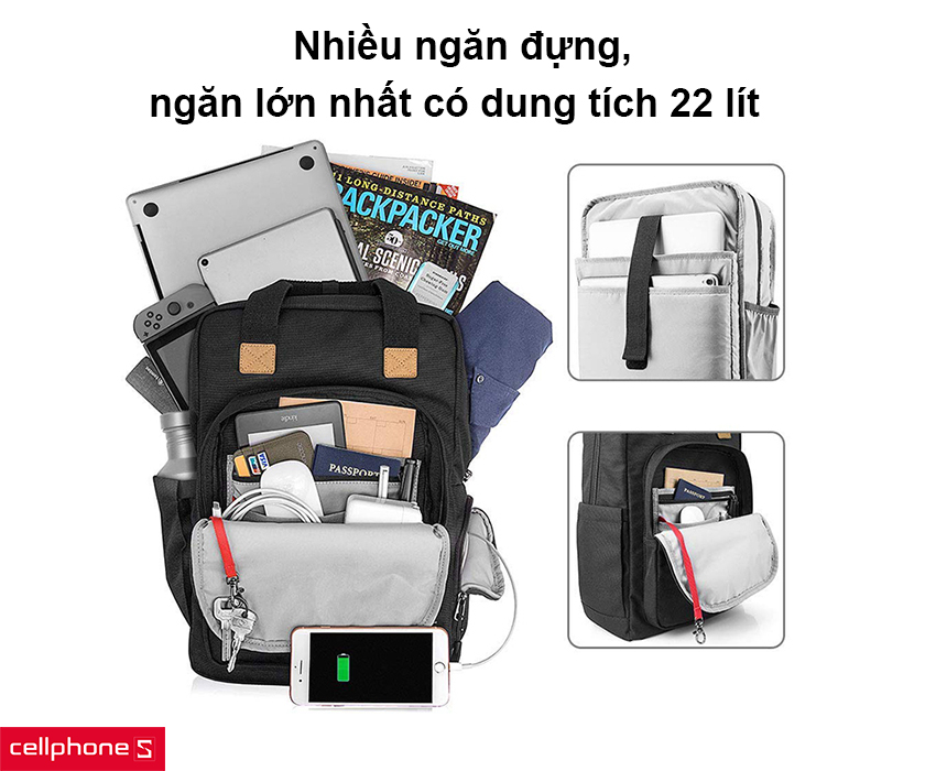 Nhiều ngăn đựng, ngăn lớn nhất có dung tích 22 lít