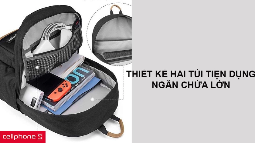 Thiết kế hai túi tiện dụng, ngăn chứa lớn