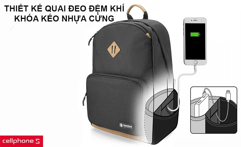 Thiết kế quai đeo đệm khí êm ái, khóa kéo nhựa cứng