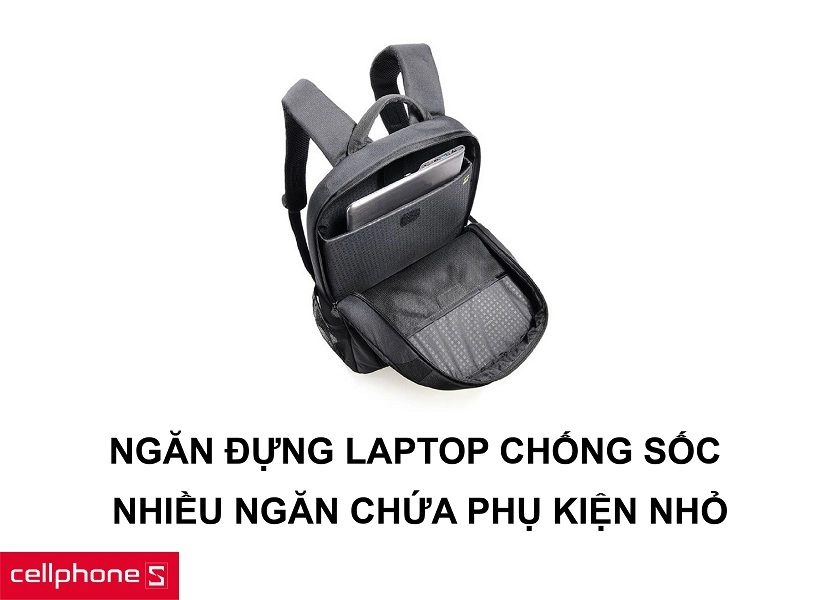 Thiết kế ngăn đựng laptop chống sốc và nhiều ngăn chứa phụ kiện nhỏ tiện dụng
