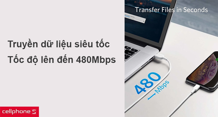 50% pin chỉ với 30 phút sạc, tốc độ truyền dữ liệu cao.