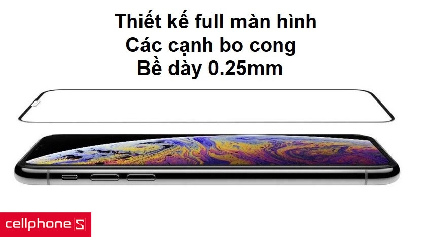Miếng dán cường lực full màn hình cùng độ mỏng chỉ 0,25mm