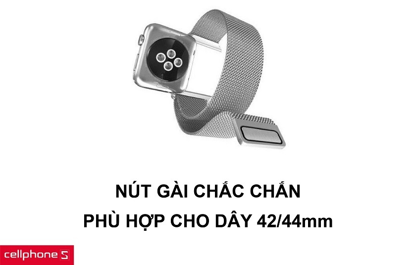 Nút gài vô cùng chắc chắn và dây đeo kích thước 42/44 mm tháo gắn dễ dàng