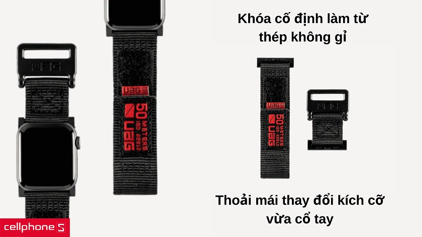 Khóa cố định làm từ thép không gỉ giúp đồng hồ luôn vững chắc trên tay