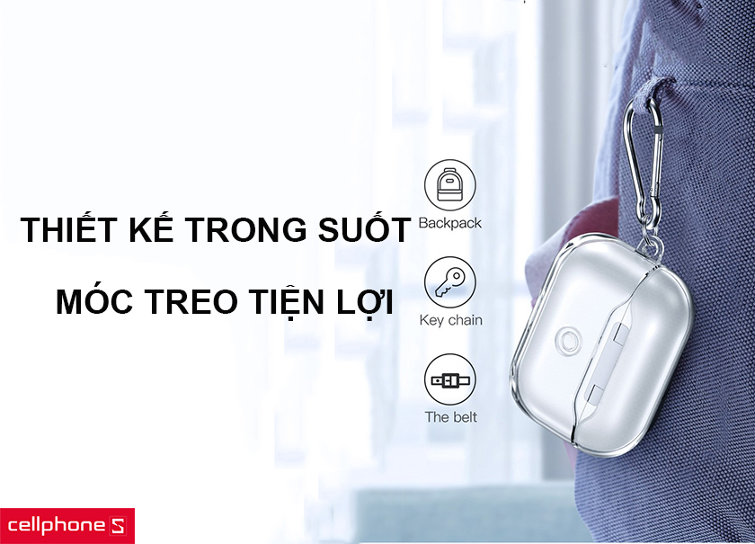 Thiết kế trong suốt, có độ chi tiết cao, độ dày chỉ 1.5mm cùng móc khóa treo tiện lợi