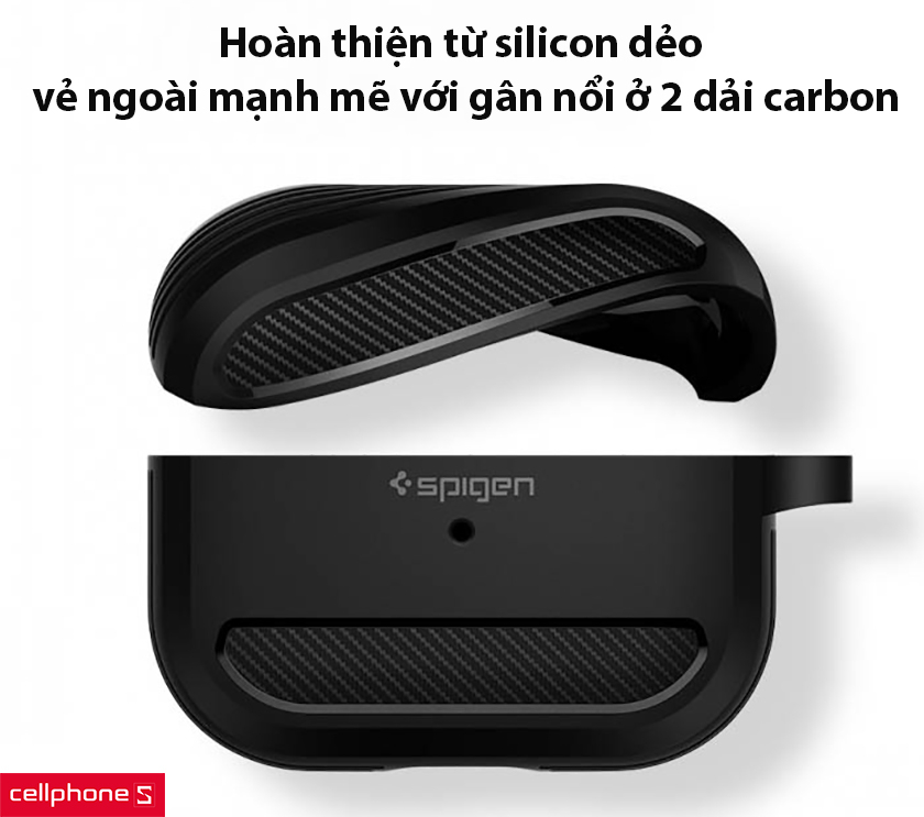 Hoàn thiện từ silicon dẻo chống sốc tốt, vẻ ngoài mạnh mẽ với gân nổi ở hai dải carbon