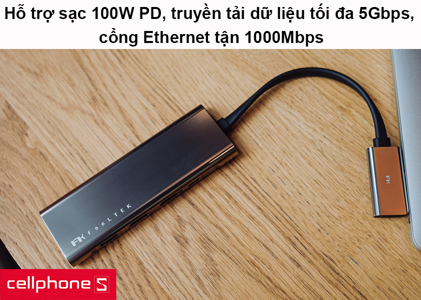 Hỗ trợ sạc 100W PD, truyền tải dữ liệu tối đa 5Gbps, cổng Ethernet tận 1000Mbps
