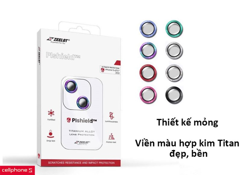 Dán cường lực camera iPhone 13/13 Mini Zeelot Pishield viền màu