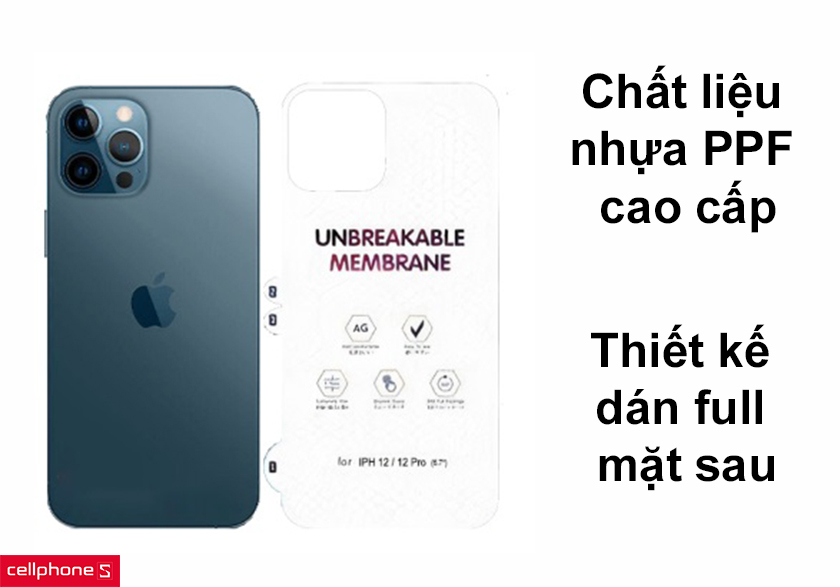 Chất liệu nhựa PPF cao cấp, thiết kế dán full mặt sau