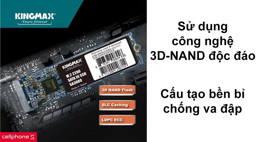 Sử dụng công nghệ 3D-NAND độc đáo, cấu tạo bền bỉ chống va đập
